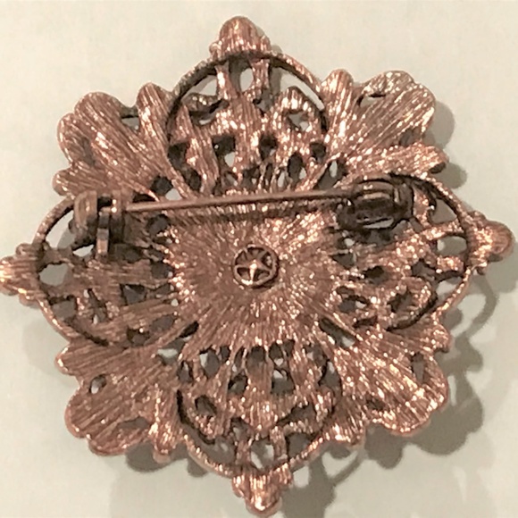 Copper Brooch with Pink, Purple Stones - Picture 2 of 7